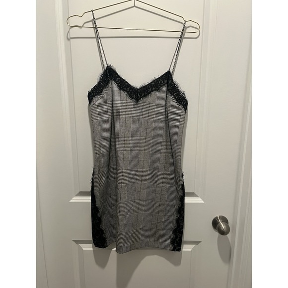 Zara Dresses & Skirts - Zara Trafaluc Houndstooth Lace Trim Slip Mini Dress NWT Sz S